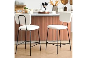 OAKHAM Bar Stools Set of 2 Boucle Barstools Island Chairs Kitchen Counter Stools Sherpa Bar Stools 24in Counter Height Stools with Back and Footrest for Kitchen Counter Island.(White)