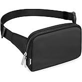 Bomvabe 2L Everywhere Belt Bag for Women Men, Large Fanny Pack with Adjustable Strap 55", Waist Bag with Multiple Pockets, Crossbody Bag Water-resistant for Travel Gym Sports Running Hiking, Black