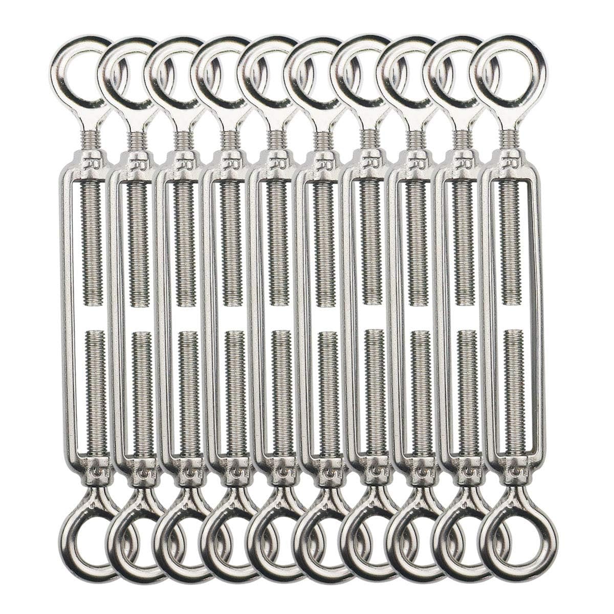 TooTaci 10pcs M5 Turnbuckle Eye and Eye,304 Stainless Steel Turnbuckle Wire Tensioner Wire Rope Tension,Adjustable Cable Tensioner M5 Heavy Duty for Garden Wire,Fence Wire,Lights Hanging