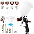 RRJ LVLP Spray Gun R500, Air Paint Gun Automotive with 1.3/1.5/1.8/2.0mm Nozzle & Air Regulator, 600cc Gravity Feed Air Spray Gun Premium Kit Auto Paint Spray Gun for Car Primers, Top Coat, Furniture
