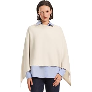 PULI Women's Poncho Sweater Versatile Shawl Wraps Travel Pullover | One Neckline Turn for Three Looks From Office Desk to For
