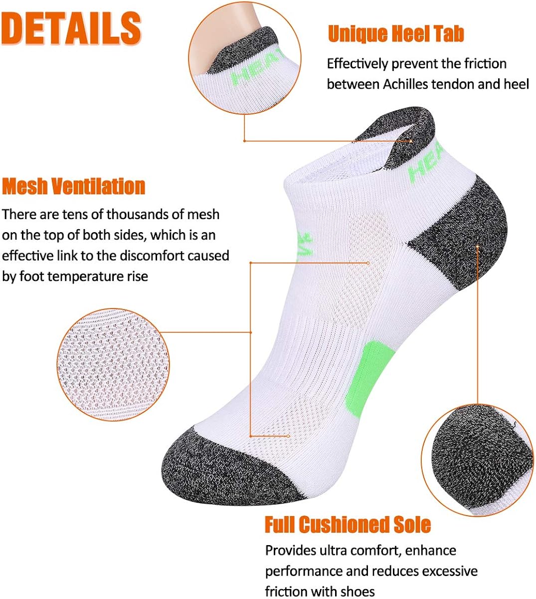 Heatuff Women's Performance Athletic Ankle Socks - Low Cut Cushioned Sock with Heel Tab (6 & 12 Packs) at  Women’s Clothing store