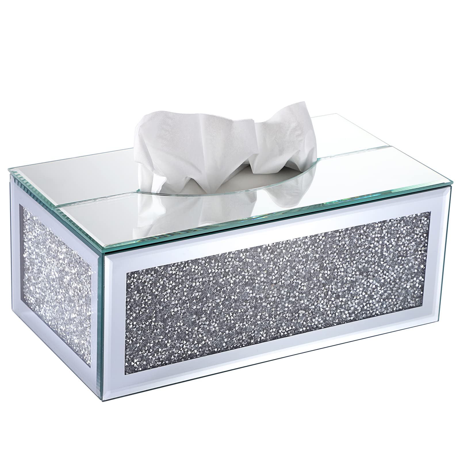 BTSKY Sparky Glass Tissue Box With Crystal Crushed Diamonds For Home Decoration, Table Napkin Holder
