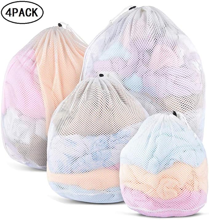 kuou 4 Pcs Drawstring Mesh Laundry Bag, 4 Sizes Durable Laundry Net