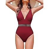 AI'MAGE One Piece Swimsuit Women 2025 Sexy Mesh Tummy Control Bathing Suits Swim Suit Deep V Neck Swimwear