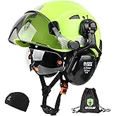 GREEN DEVIL Hard Hat Safety Helmet with Visor and Ear Muffs Men Women Vented Work Hardhat ANSI Z89.1 Cascos De Construccion for Industrial Construction Forestry