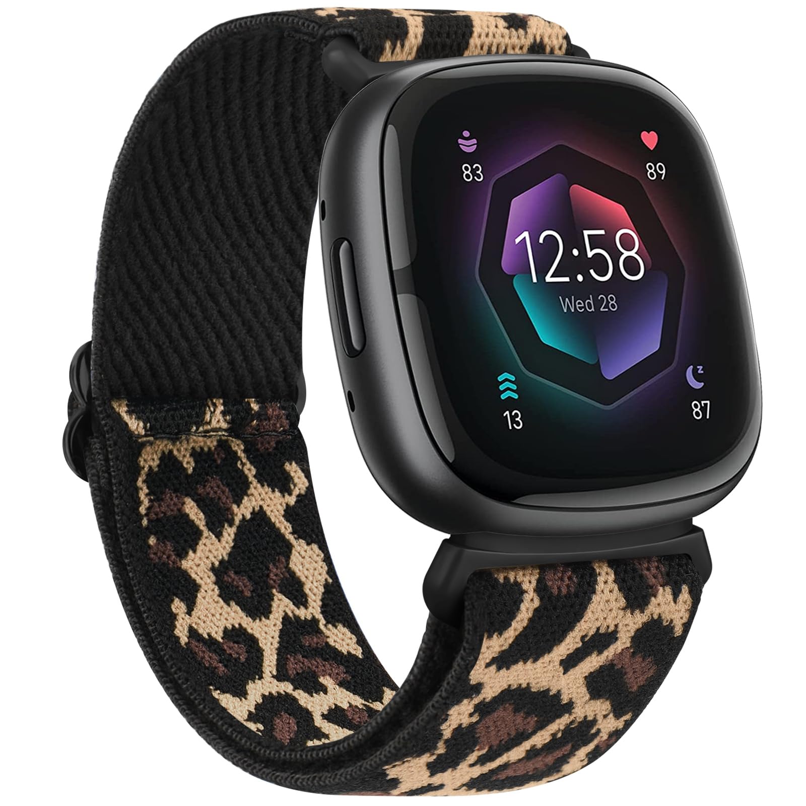 AK Nylon Elastic Band Compatible with Fitbit Sense 2, Versa 4/3 - Leopard Design for Men and Women