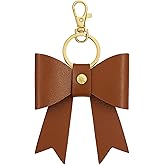 Bow Bag Charm Keychain, Cute Faux Leather Bow Pendant with Gold Keyring and Clasp, Purse Accs for Women, Keychain Gift