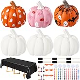 Romooa 6 Set Halloween Sip and Paint Kit for Adult Ceramic Pumpkin to Paint | DIY Halloween Painting Kit with Wine Glass Pumpkin Brush Paint Palette Brush Washer Sponge Brush Tablecloth for Paint Party