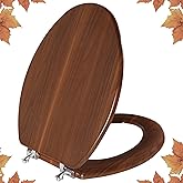 Angol Shiold Elongated Wooden Toilet Seat with Zinc Alloy Hinges, Easy to Install and Clean, Anti-pinch, Walnut
