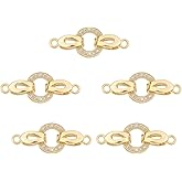 CHGCRAFT 5 Set 25.5mm Real 18K Golde Plated Brass Micro Pave Cubic Zirconia Fold Over Clasps Oval Shaped Long-Lasting Golden Plated Clasps for Earrings Bracelet Jewelry Making Pendant Connector
