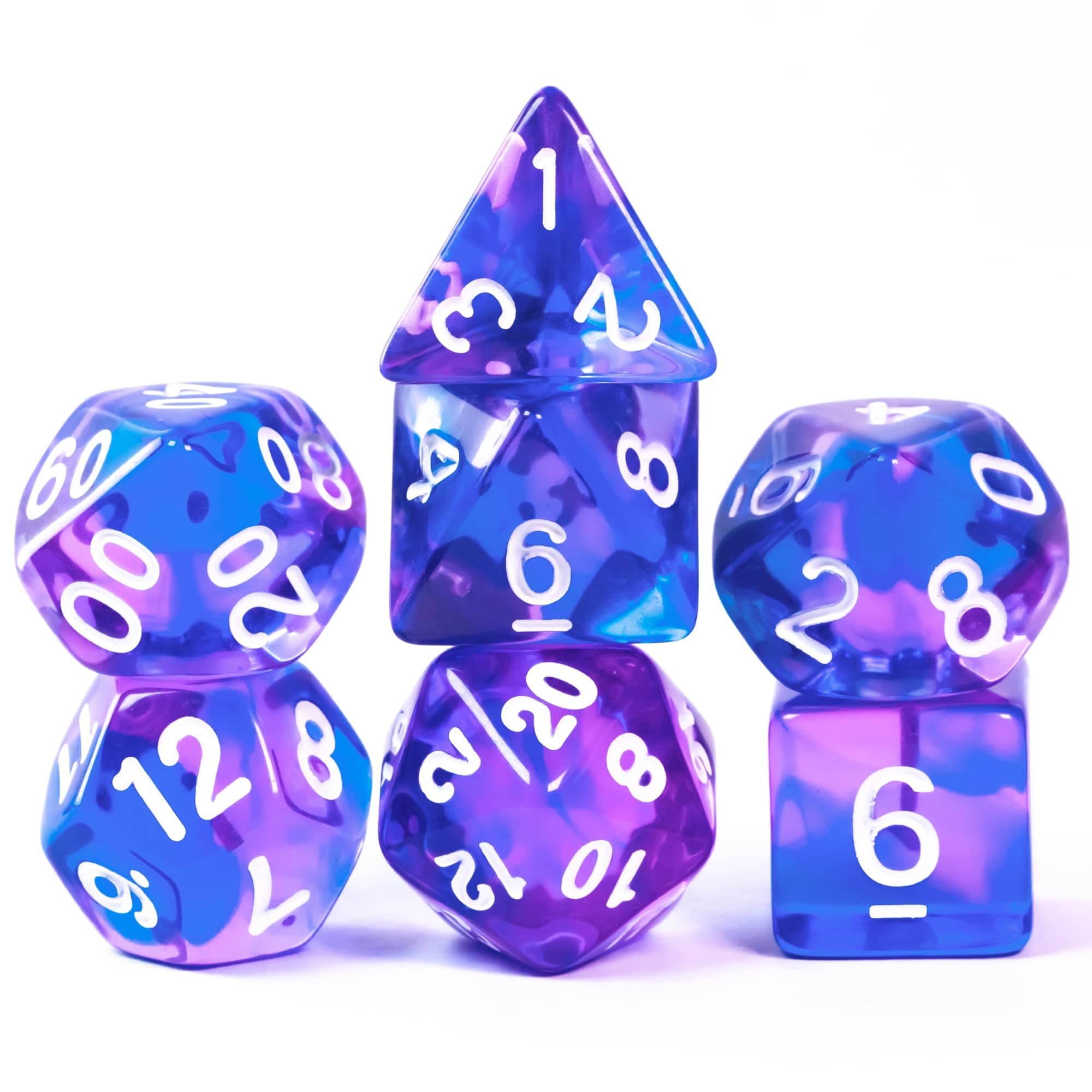 Cusdie 7Pcs/Set DND Dice Set Transparent D&D Dice Polyhedral Dice for Dungeons and Dragons Role Playing Dice Games RPGs(Purple Mixed Blue) — image 1