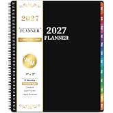 2027 Planner - 2027 Planner Weekly and Monthly, 9" x 11" | Jan 2027 - Dec 2027, Planner 2027, 2027 Calendar Planners with Thick Paper, Colorful Tabs, Pocket - Black