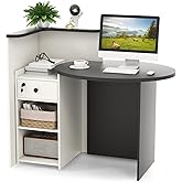 Tangkula Reception Desk, Front Counter Desk with Lockable Drawer | Adjustable Shelf, Oval Desktop, Retail Counter for Checkout, Computer Workstation for Salon Lobby Office, Home Office Desk