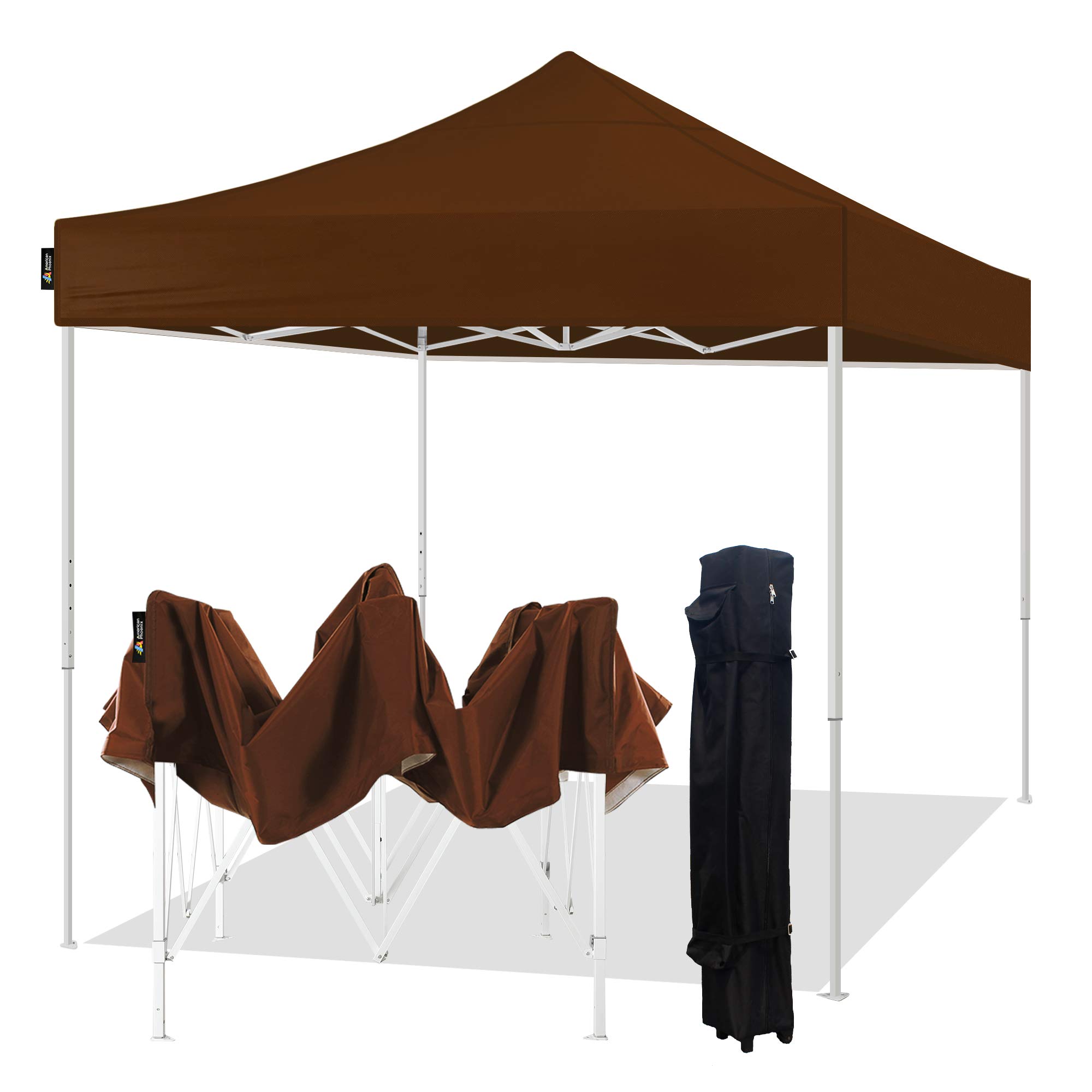 AMERICAN PHOENIX Pop Up Canopy Tent 10x10 Portable Instant Commercial Outdoor Beach Heavy Duty Market Shelter (10x10FT (with Carry Bag), Brown)