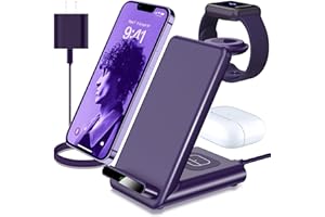 QKXC Wireless Charging Station,3 in 1 Wireless Charging Stand Made for Apple Watch Ultra 9 8 7 6 SE 5 4 3,Fast Wireless Charger Made for iPhone 15/Plus/Pro Max/14/13/12/11/X,for AirPods Pro(with Adapter)