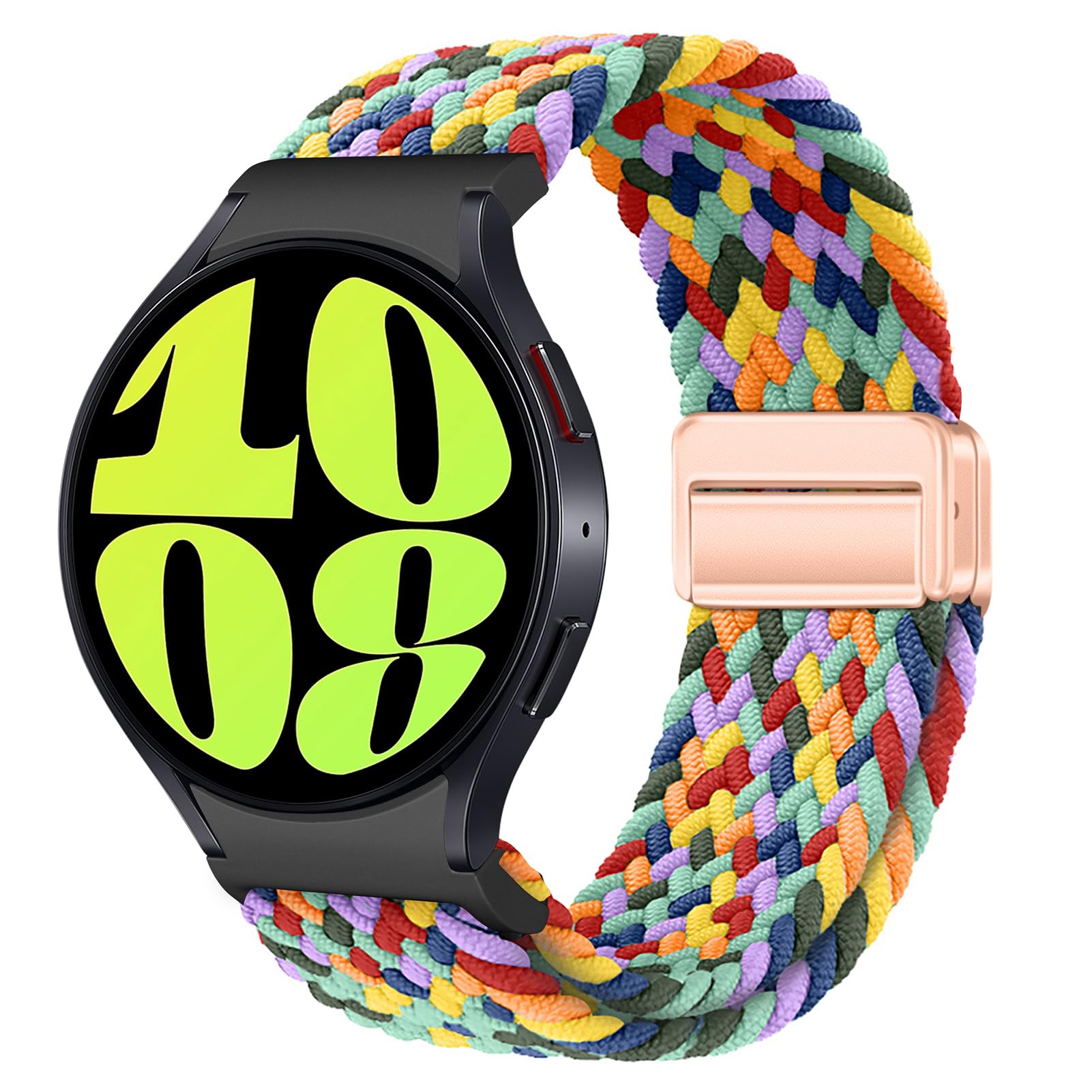One Click No Gap Magnetic Bands Compatible with Samsung Galaxy Watch 4 5 6 7 Band 40mm 44mm/Galaxy Watch 4 6 Classic Band 42mm 46mm 43mm 47mm/Watch 5 Pro 45mm,Stretchy Braided Strap for Women Men