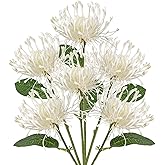 Briful 6PCS Artificial Mums Spring Flowers 4'' White Spider Chrysanthemum Fake Flowers Bouquet for Home Vase Centerpieces Arrangements Bridal Shower Decoration