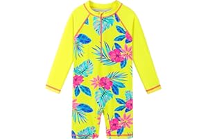 BAOHULU Girls One Piece Long Sleeve Swimsuit UPF 50+ UV Bathing Suit Zipper Closure Beach Rashguard Swimwear