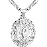 Kyhvoux Virgin Mary Necklace for Women, 14K Gold Plated Copper Virgen de Guadalupe Charm Pendant, Valentine Mother's Day Our Lady Blessed Christian Catholic Gifts for Her with Jewelry Box Figaro Chain