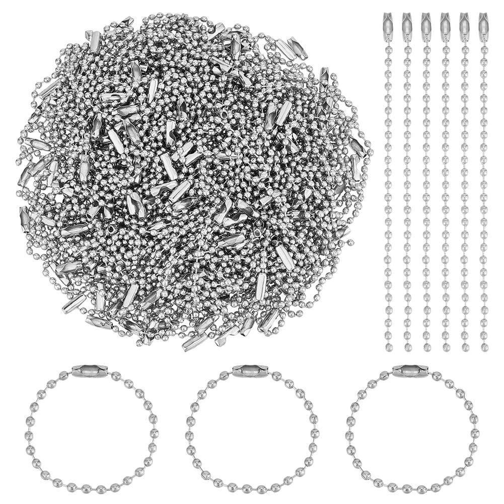 PH PandaHall 200pcs Ball Bead Chains, 10cm Christmas Tree Hanging Chains Sliver Ball Chain for Keyring Bead Small Tag Chain Hanging Tag with Connectors for Keyrings Badge Hang Ornament Craft