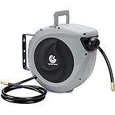Air Hose Reel Retractable 3/8 in. x 50 ft Hybrid Polymer Hose, Retractable Auto-Rewind Enclosed Heavy Duty 180° Swivel Mount, Max 300PSI Commerical Polypropylene Grey