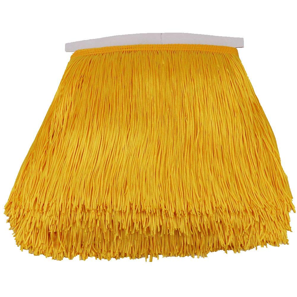 Fringe Trim Lace Polyerter Fibre Tassel 8 inch（″） Wide 10 Yards Long for Clothes Accessories and Latin Wedding Dress and DIY Lamp Shade Decoration BlackWhiteRedGold BluePinkGrey(Golden yellow, 8 inch)
