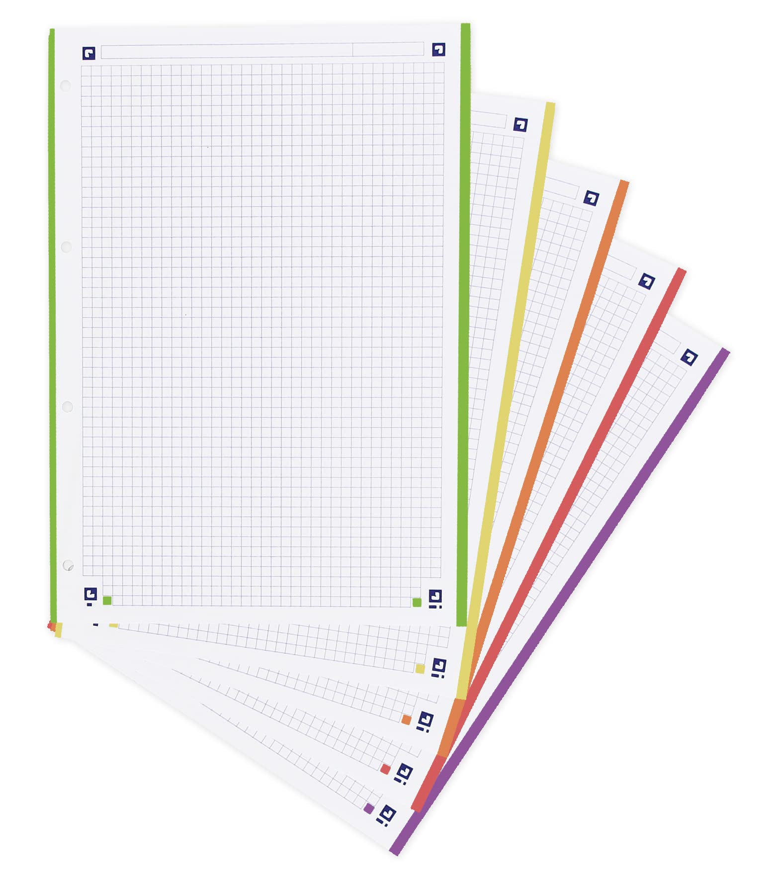 Oxford A4 Grid Sheets Refill, 5X5 Grid, 250 Sheets, 5 Colours Band
