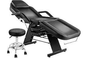 KIIUMI Tattoo Chair for Client, Esthetician Facial Bed with Hydraulic Stool, Lash Massage Table with 2-Tray, Multi-Purpose Black Lash Bed for Artist Spa Salon Beauty Equipment, Black