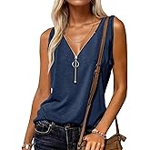 Halife Womens Half Zip V Neck Tank Tops Summer Sleeveless Shirts Casual Loose Top Blouses T Shirts