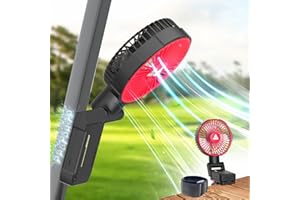 YUGYUM Golf Cart Magnetic Fan for Forklift,10000mAh Rechargeable Clip On Fans with LED Light,4-Speed,2H Timer,Power Bank,Battery Operated Portable Fan for Golf Cart, Cruise Ship, Camping, Desk-Black Red