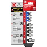 CARBYNE 9-Piece Metric Stubby Low Profile Hex (Allen) Bit Socket Set | 3mm to 14mm, S2 Steel, Super Short Dual Drive, Square Ratchet or Wrench, Storage Rail, For Tight, Confined Spaces