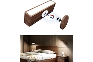 YiLaie LED Wall Sconces Rechargeable, Black Walnut Battery Operated Wall Sconce,Wall Mounted Lamp with Dim Removable 360 Rotation, Cordless Wall Light for Bedroom Reading Bedside Living Room(1 Pack)