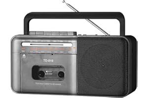 FIOLEES Portable Cassette Tape Player Recorder Boombox with Bluetooth Speaker, AM FM SW Radio, Support USB, TF Card, 8W Speaker and Earphone Jack, Powered by D Batteries or AC Powered -Grey