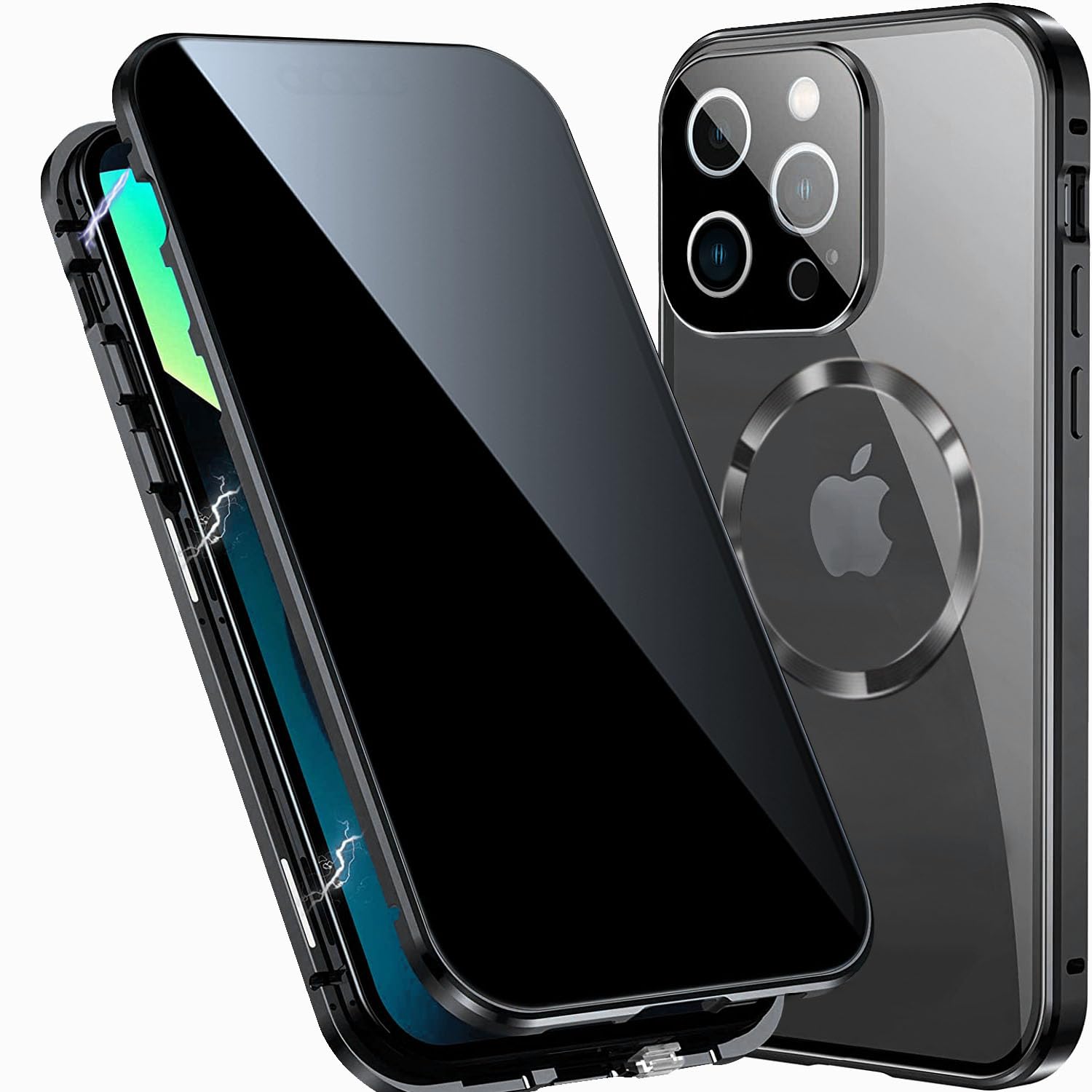 TOPF&B Magnetic Case for iPhone 15 Pro Max Privacy Cover,360 Degree Full Cover Built-in Privacy Screen Protector and Camera Protector[Compatible MagSafe],Metal Bumper Case for iPhone 15 Pro Max,Black — image 1