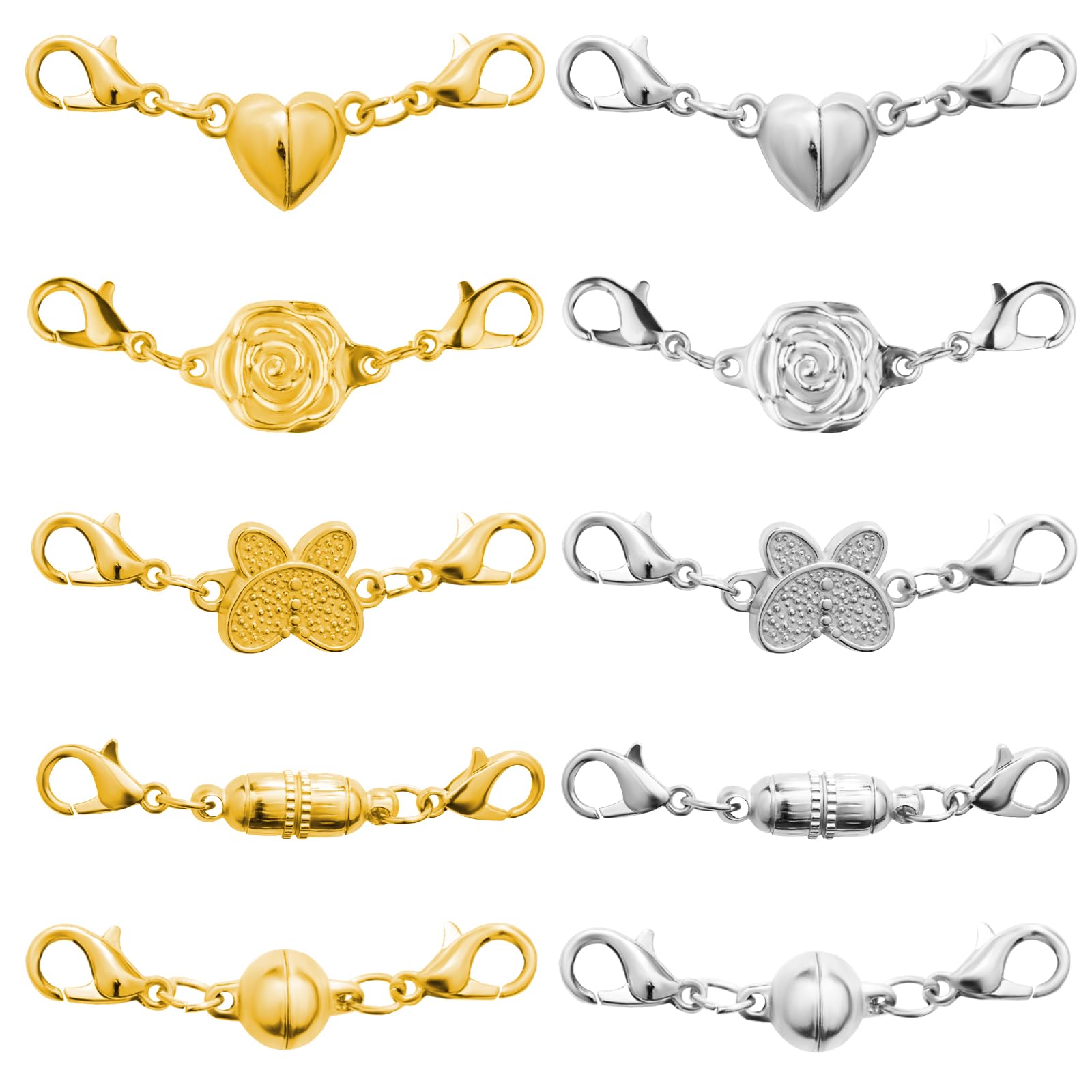 Annickee 10Pcs Magnetic Necklace Clasps, Magnetic Lobster Clasps Connector, Necklace Clasp and Closures, Closures Magnetic Clasp Converter Locking, Heart, Round, Rose, Butterfly