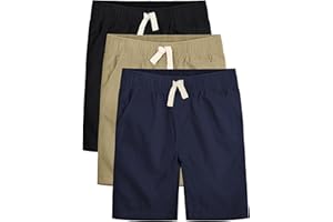 OHD 3 Pack Boys School Uniform Shorts, Casual Summer Shorts Pull on Elastic Waist Boys Clothes with Drawstring