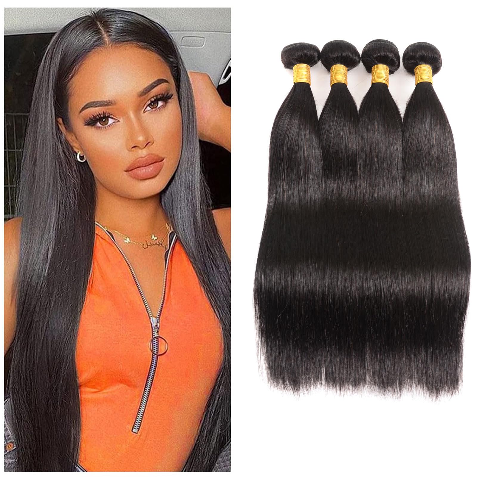 Huarisi Straight Bundles Human Hair 20 22 24 26 Inch 4 Bundles 8a Unprocessed Brazilian Virgin Hair Extensions Weft Remy Straight Weaves for Black Women Natural Color — image 1
