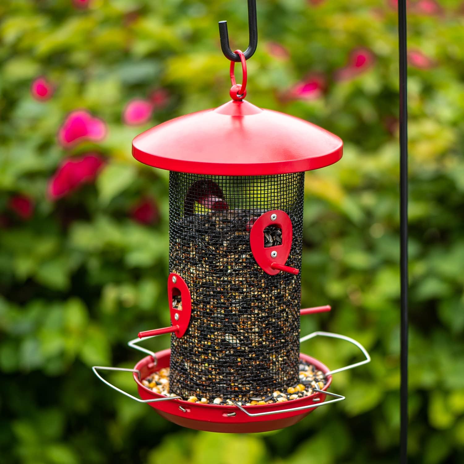Birdream Bird Feeder for Outside Hanging Metal Mesh Wild Bird Feeders Heavy Duty Large Red Birdfeeder with 4 Feeding Ports Holds More Bird Seed Capacity Decoration for Garden Yard Attracting Birds : Garden & Outdoor