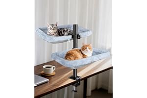 L&W BROS. Double Layer Cat Desk Bed – Adjustable Desk Perch with Swivel Mounts, Metal Frame, 45LB/Layer, Washable Covers, for Multi-Cat Homes