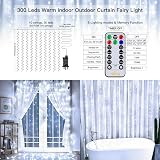 Ollny Curtain Fairy Lights 300LED 3x3m Waterfall Mains Powered Remote 8 Modes view 3