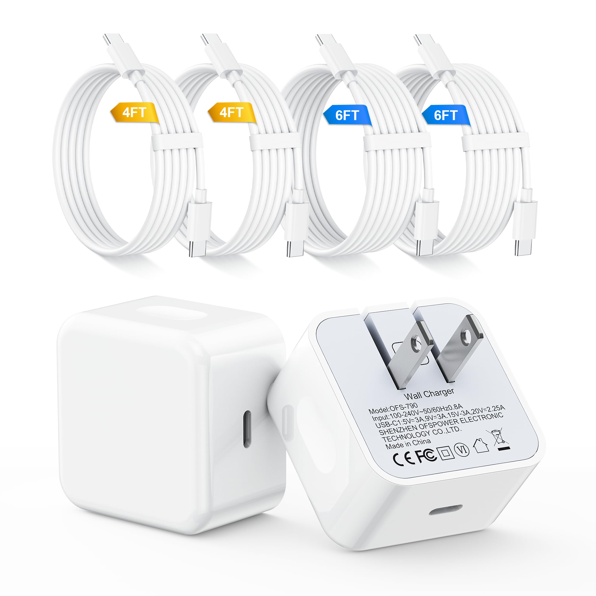 Otovoda 40W Type C Charger Fast Charging for iPhone 17 16 15, USB C Charger Block Foldable Plug USBC Wall Chargers Brick with 6FT Cables for iPhone 17 Pro Max/17 Pro/17/16/16 Pro Max/15 Pro Max 2 Pack