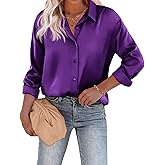Chigant Women's Blouse Satin Silk Shirts Button Down Shirts Casual Loose Long Sleeve Office Work Tunic Tops