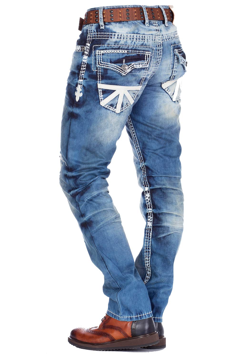 Cipo & Baxx Herren CD149 Herren Bequeme Jeans im coolen Used-Look Straight Fit 4