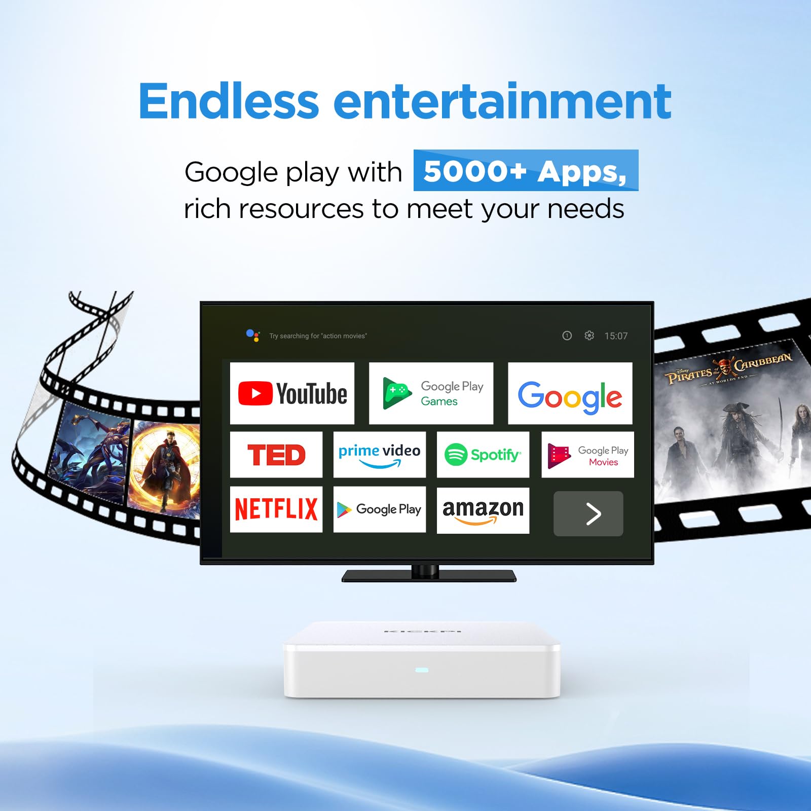KP1 Android TV Box 2024 | Google Certified 4K Streaming Device with Voice Search | 2GB RAM 32GB ROM, Dolby Audio, Bluetooth 5.0 | Chromecast Built-in, Smart Home Control (White)