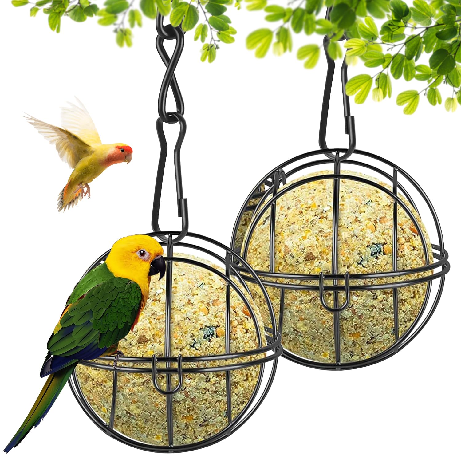 Fizzix 2-Pack Fat Ball Bird Feeders - Durable Metal Hanging Feeders for Garden, Easy Installation, Attract Various Birds