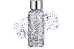 Holographic Silver Face Glitter, TEOYALL Long Lasting Glitter Shimmer Chunky Sequins Glitters for Body, Face, Hair Makeup (Silver)