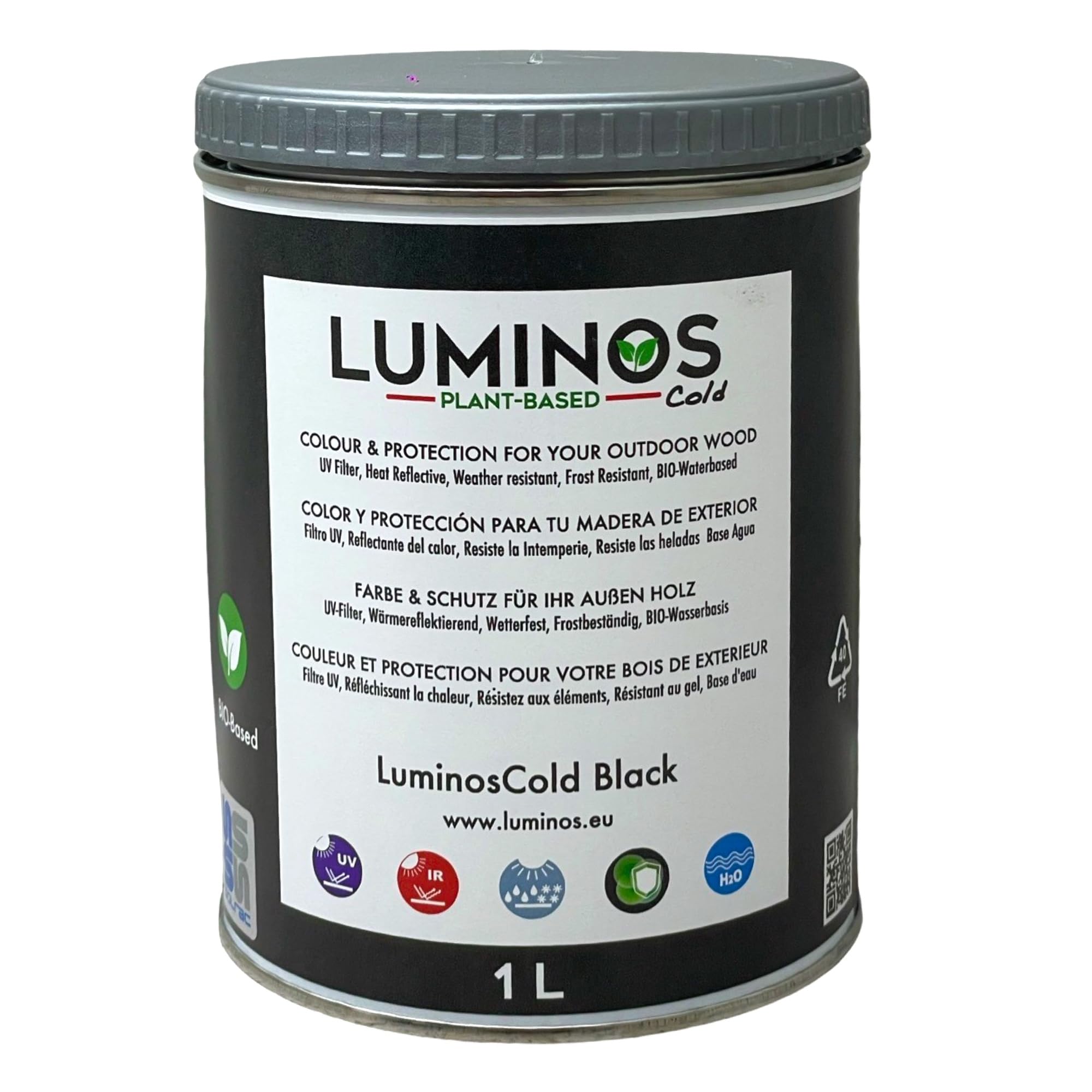 Luminos Cold - LUM1150 - Black - Water-Based Wood Stain Protector BIO - Black 1L