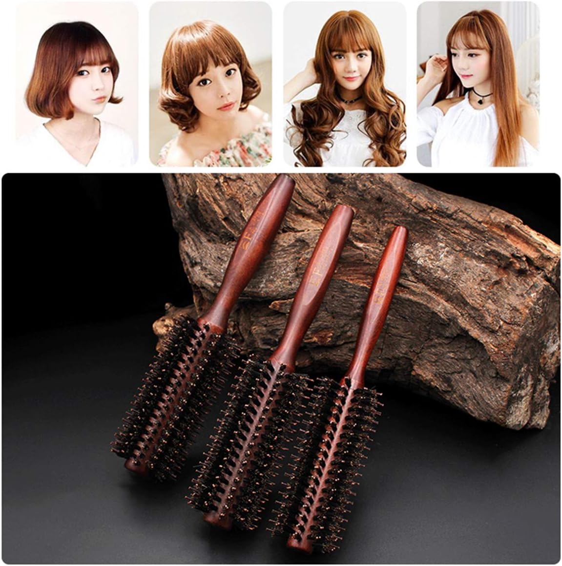 Wooden Round Hair Brush Natural Boar Bristle Hairbrush Anti Static Hairbrush for Hair Styling Drying, Curling - Image 4