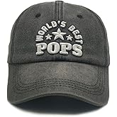 World's Best Pop Pop Pops Hat for Grandpa Uncle, Adjustable Embroidered Cotton Baseball Cap Black